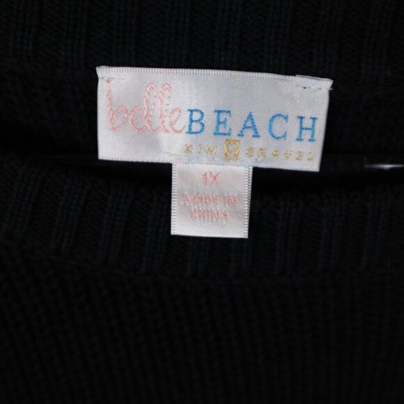 Belle Beach Kim Gravel Size 1X Black Palm Tree Shaker Knit Sweater A643640 - Picture 4 of 8